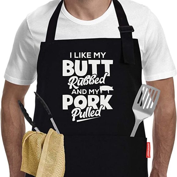Chefs Apron Funny Cooking Apron I Like My Butt Rubbed and My Pork Pulled - Picture 2 of 3
